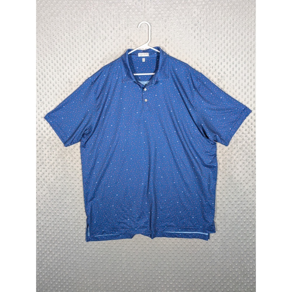 Peter Millar Summer Comfort Polo Shirt Men's 2XL Golf Performance Fish All Over‎